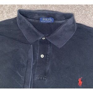 Polo Ralph Lauren Mens 2XB Solid Black Polo‎ Shirt Cotton Red Pony Preppy Casual